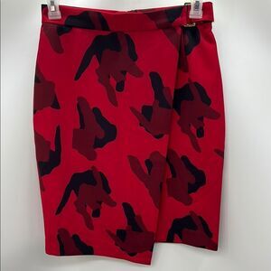 H&M Red and Black Wrap Asymmetrical skirt size 10
